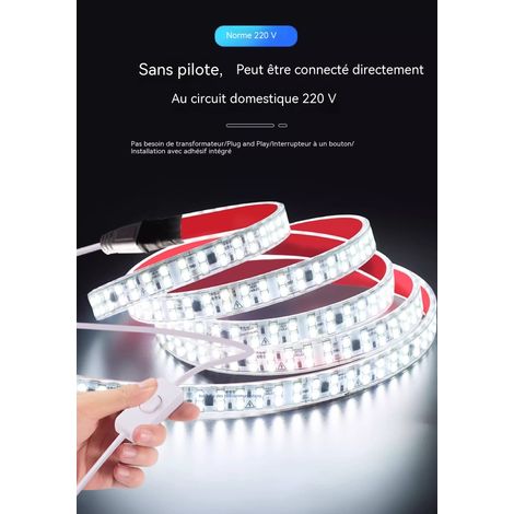 Ruban LED 10 mètres autocollant 120 LEDs lumière neutre, 220V prêt à brancher, kit complet avec interrupteur (1/3)