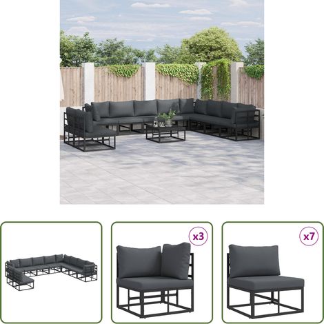 Gartenstuhl - Gartensofa-set mit Kissen 10 pcs Schwarz Aluminium (1/5)