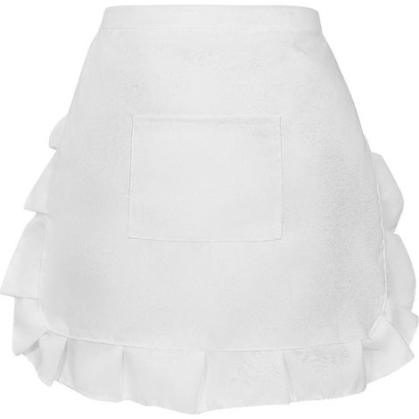 BESTONZON Tablier de cuisine court à fleurs, taille basse, avec bavoir en dentelle et poche, idéal pour les serveuses et les fêtes de cuisine (blanc). (1/3)