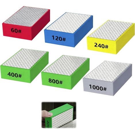 Diamant-Polierpads, Körnung 60 bis 1000, Schleifblöcke für Keramik, Fliesen, Glas, Holz und Marmor, mit Schaumstoff-Rückseite, 6 Stück (1/5)
