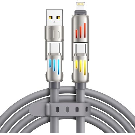 Multi USB Cable 4 in 1 Universal Cable [1.2 M] Multi Charger Cable  USB C Quick Charge RGB LED Light with USB C/USB A to Lightning, USBC/USB A to USBC for 17/16/15, Galaxy, Pad (1/5)