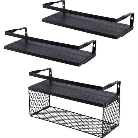 Etagère et rangement de douche,Étagères flottantes avec panier de rangement en fil métallique, étagères de salle de bains au-dessus des toilettes avec garde-corps en métal - RWEtagère et rangement de (1/5)