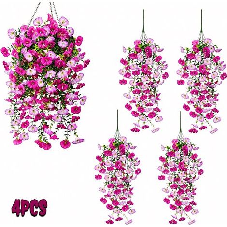 Lot de 4 plantes araignées artificielles suspendues, effet réaliste, résistantes aux intempéries, pour intérieur et extérieur, balcon, terrasse et paniers suspendus (1/5)