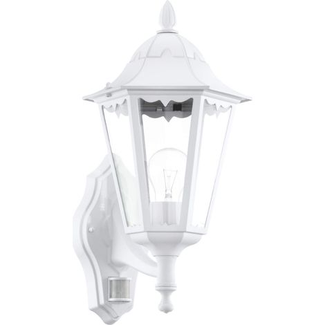 Eglo Navedo Lampada da parete per esterni a 1 luce con rilevatore di movimento, lampada da parete con sensore in fusione di alluminio e vetro, colore: bianco, attacco: E27, IP44 (1/5)