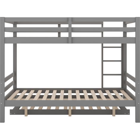 Lit superposé 140x200 cm, lits enfants avec lit gigogne, garde-corps hauts, escalier stable, gris, chambre enfant, matelas non inclus (1/5)