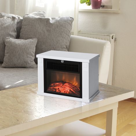 Mini cheminée électrique blanche 600/1200W – Vitre en verre trempé – Pour 30 m² – Système de ventilation de chauffe – MH (1/5)