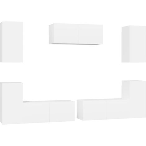 Conjunto de muebles de 7 piezas que incluye armario aparador mueble de TV televisión para salón dormitorio salón madera de ingeniería blanca 020025148