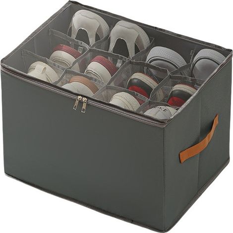 Boîte de rangement à chaussures pliable, en tissu Oxford gris, respirante et anti-poussière, gain de place pour le placard (1/3)