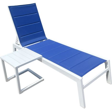 Set di lettino eTavolino BARBADOS in textilene blu - alluminio bianco (1/5)