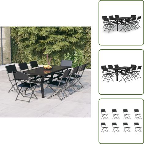 Arredamento da esterno - vidaXL Set da Pranzo da Giardino 9 pz Grigio e Nero - Tavolo in vetro