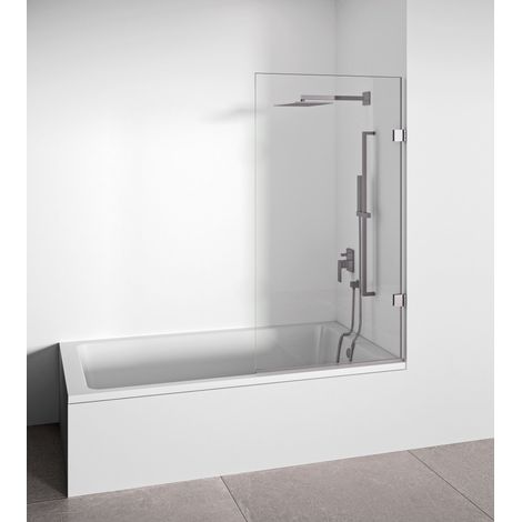 Paroi de baignoire frontale avec porte battante - Transparent - Verre trempé 6 mm anticalcaire - Profilé chrome - Largeur 70 cm - Hauteur 145 cm (1/3)