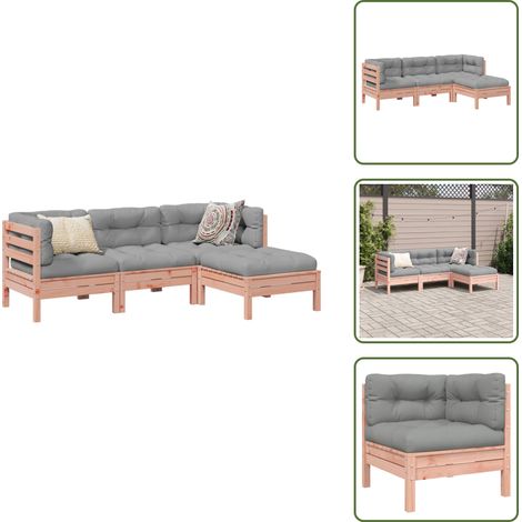 The Living Store Salon de jardin 4 pcs et coussins bois massif sapin de douglas - Canapé d'angle (1/5)