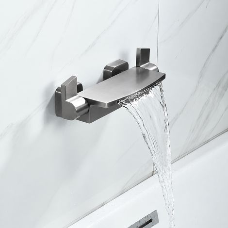Mitigeur de baignoire cascade mural en laiton robinet seul gris pistolet brossé 4 kg – Livraison gratuite (1/5)