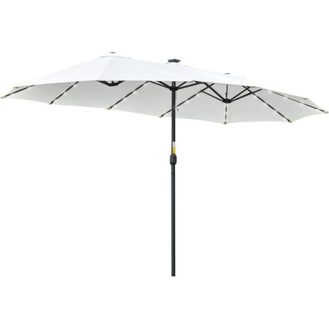 Parasol double avec 48 lumières LED, 4,5 x 2,65 m, manivelle, protection solaire pour terrasse, jardin, piscine, crème (1/5)