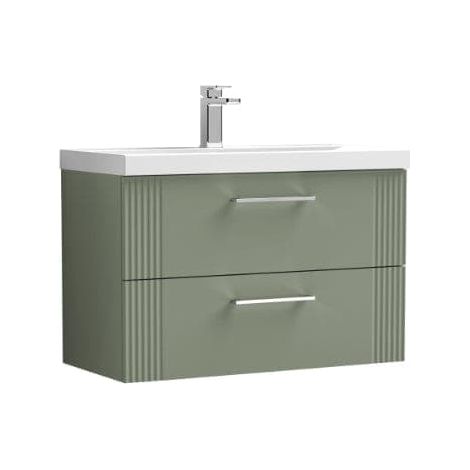 Nuie Deco Satin Green 800mm Wall Hung 2 Drawer Vanity Unit and Curved Ceramic Basin - DPF895G (1/5)