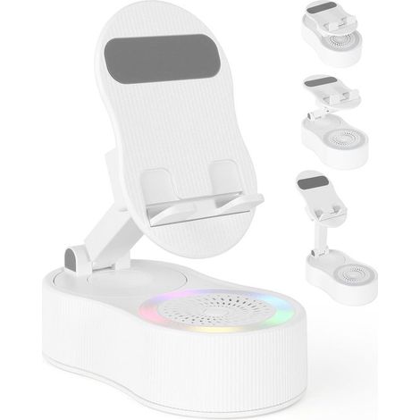 Soporte para teléfono con altavoz Bluetooth inalámbrico, altavoz de inducción con soporte ajustable para teléfono, compatible con tablet (1/5)