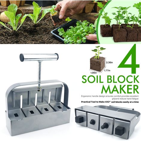 Nouvelle Presse à Mottes pour Semis – Outil de Jardinage pour Blocs de Terre et Plantation (Presse à mottes Soil blocker, poignée pleine argentée) (1/5)