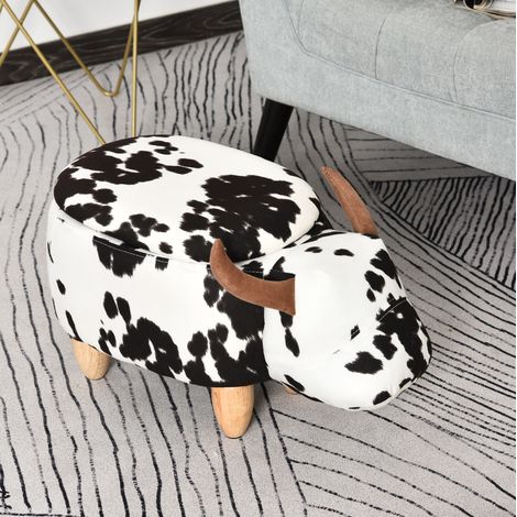 Pouf de rangement en forme de vache, 62 x 35 x 36 cm, noir et blanc, 120 kg HAVRYA (1/3)