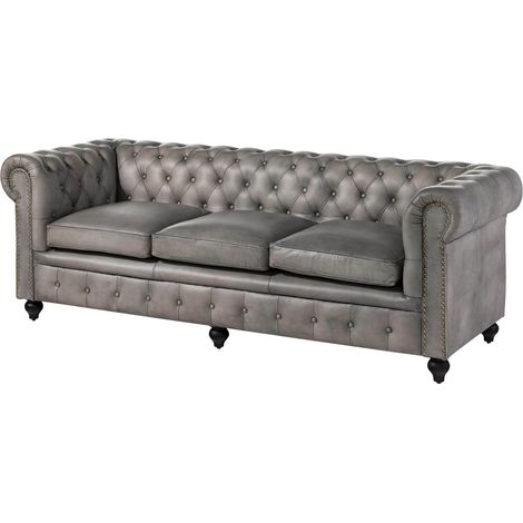 CHESTERFIELD 203 Divano 3 posti - vera pelle / grigio 216x82x75