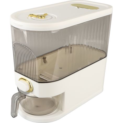 Distributeur de Riz Transparent avec Opération par Bouton, Récipient de Stockage Aliments Secs Inodore avec Verre Doseur pour Grains et Haricots, Blanc (1/5)