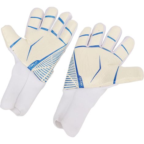 Une paire de gants de gardien de but de football avec une forte adhérence de la paume, une protection des doigts, antidérapants et respirants, fabriqués en latex et nylon, taille 8. (1/5)