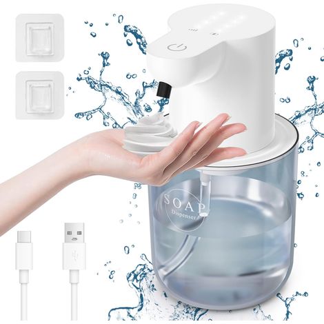 Distributeur Savon Automatique Moussant, 400ml Distributeur de Savon Électrique Mural, Affichage de la Batterie, Volume de Mousse Réglable à 4 Niveaux, pour Salle de Bain, Cuisine, Blanc (1/5)