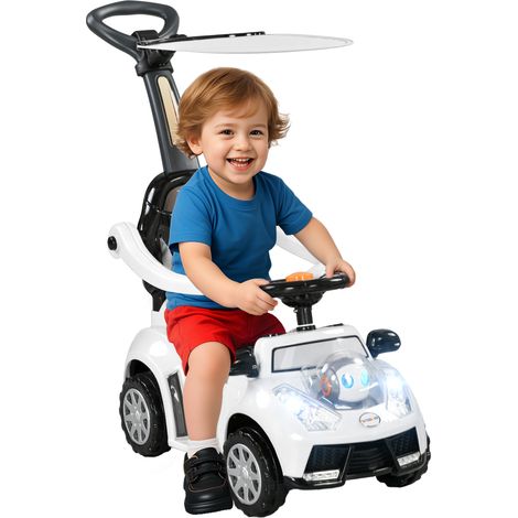 JSSEVN - Voiture électrique 2 en 1 pour enfant, capote amovible, lumières, musique, klaxon, plastique et métal, 96 x 39 x 90 cm, blanc/noir (1/5)