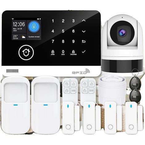 Sistema de alarma de seguridad para el hogar, teclado táctil, detección de movimiento, color marfil, sin enchufe. (1/2)