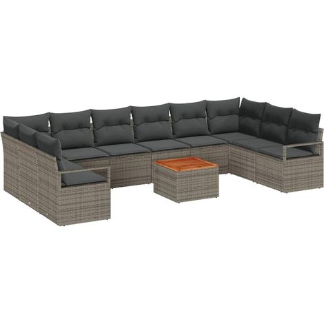 Garden Sofa Set with Storage 11 pcs Grey Poly Rattan vidaXL