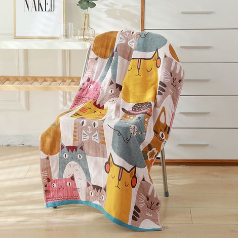 Manta de gato para niños y niñas - Bonito estampado de animales - 4 capas de algodón peinado 100% - Suave y cálida - Ideal para cama, sofá y sillón - 70 cm x 140 cm (1/5)
