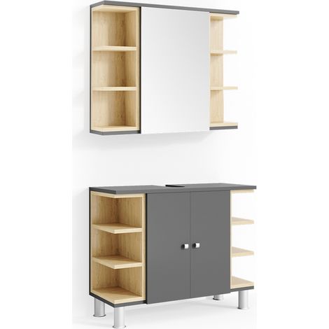 Set mobili bagno Aquis, Antracite, 2 parti, Vicco