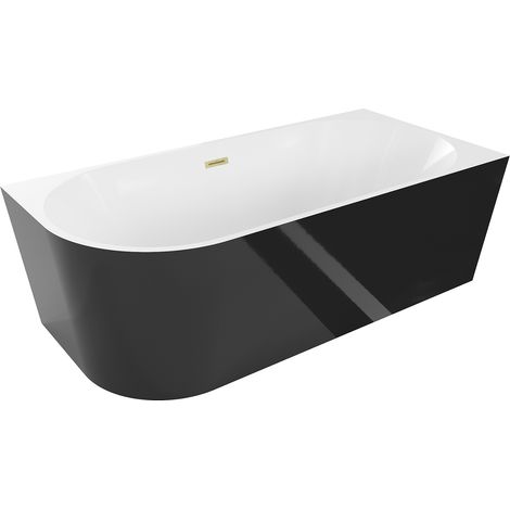 Mexen Mia freistehende rechte Eckbadewanne 140 x 75 cm, weiß/schwarz, Überlauf gebürstetes Gold - 52691407575P-55 (1/5)