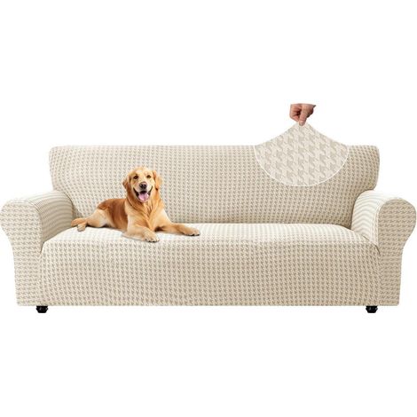 Sofa Überzug 3 Sitzer, Stretch Sofabezug mit Armlehne, Kratzfest & Rutschfest, Beige (1/5)