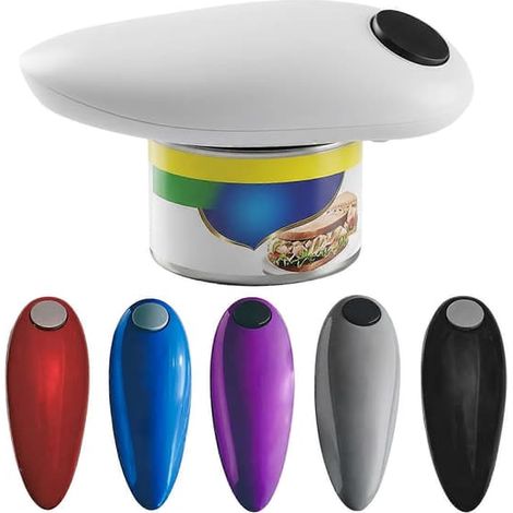 Ouvre-boîtes électrique à un bouton pour boîtes de conserve et bouteilles, ustensile de cuisine compact et pratique avec lame tranchante et sécurisée - Noir (1/3)