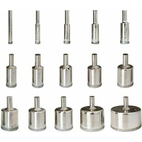 Diamant Foret 15pcs 6-50mm Trépan Scies Cloche Outils Set Forets Diamant Cutter Acier Carbone Pour Verre Céramique Porcelaine Marbre Carrelage Granite (1/5)