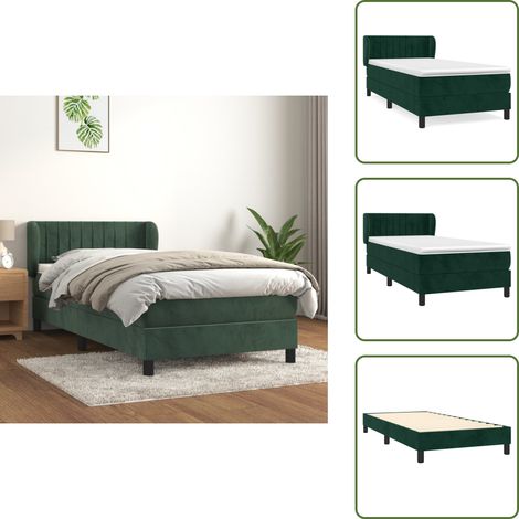 Letto con velluto - vidaXL Giroletto a Molle con Materasso Verde Scuro 90x200 cm Velluto - Letto con schiuma
