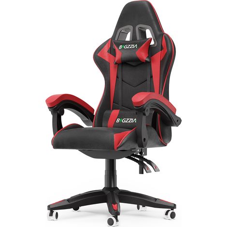 Xhomrattan – Chaise gaming ergonomique inclinable 90°-155° – Cuir PU, appui-tête et coussin lombaire amovibles – Charge max 110 kg – Roulettes 360° - Rouge