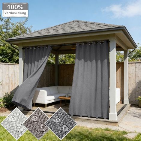 HEMVOR Rideau extérieur occultant 100 % imperméable 254 x 214 cm anti-vent effet lin Gris, 1 panneau