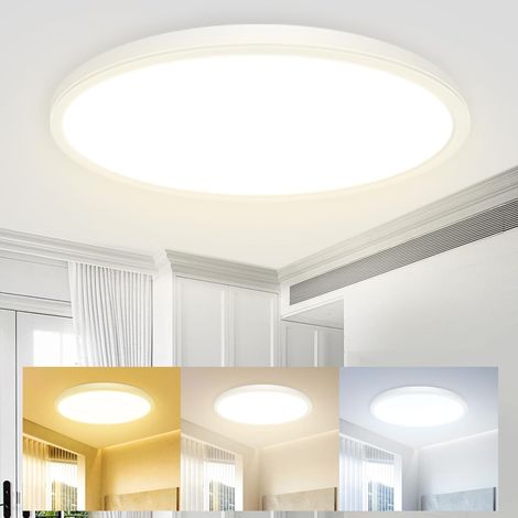 Plafonnier LED, Luminaire Salle de Bain 24W 3000K/4500K/6000K Sélectionnable, Moderne Très mince éclairage de Plafond Etanche, Facile à Installer Ø 22 (1/5)