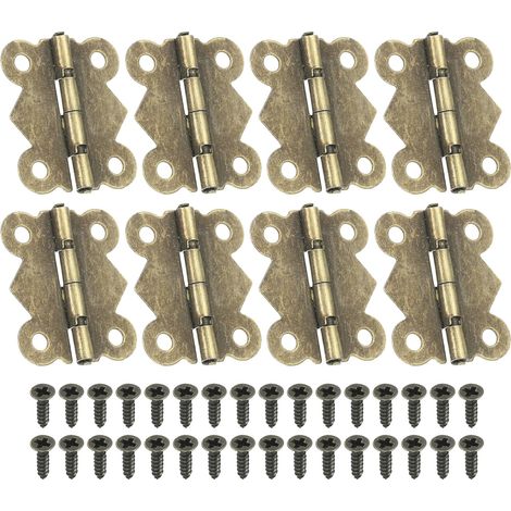 Mini Charnières pour Boîtes à Bijoux 30mm, 8 Pcs 90 Degré Mini Charnières Papillon avec 32 Vis pour Armoire, Boîte en Bois, Tiroir, Artisanat, Couleur Bronze (1/5)