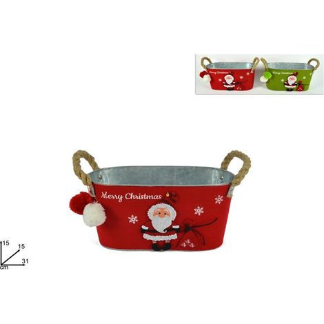 Cesta in Metallo Babbo Natale con Manici 31 x 15 cm