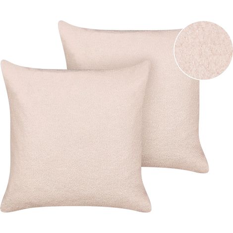Set of 2 Decorative Cushions LEUZEA Boucle 60 x 60 cm Pastel Pink Solid
