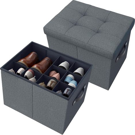 Lot de 2 ottomanes de rangement pour chaussures – Séparateurs réglables pour chaussures, vêtements, jouets, couverture, pouf pliable, repose-pieds, petit banc (1/5)