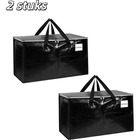 Set of 2 thick, waterproof storage bags with reinforced handles and heavy-duty zippers for moving, transport, and travel - black (1/5)