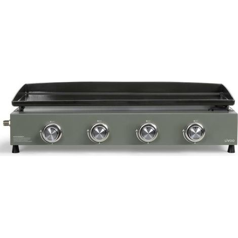 Plancha à gaz 4 brûleurs 10 kW – Plaque amovible 78.5 x 34.5 cm – Allumage automatique – Acier inoxydable – Livoo (1/7)
