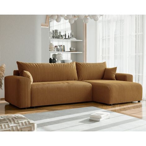 Ecksofa mit Schlaffunktion LUNA MAX in Stoff Poso Honiggelb Ottomane Rechts