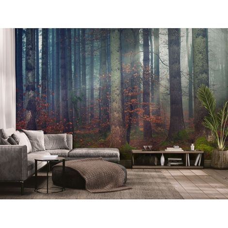 Papier peint Nature – arbres bruns sur prairie verte - 150 x 250 cm (1/2)
