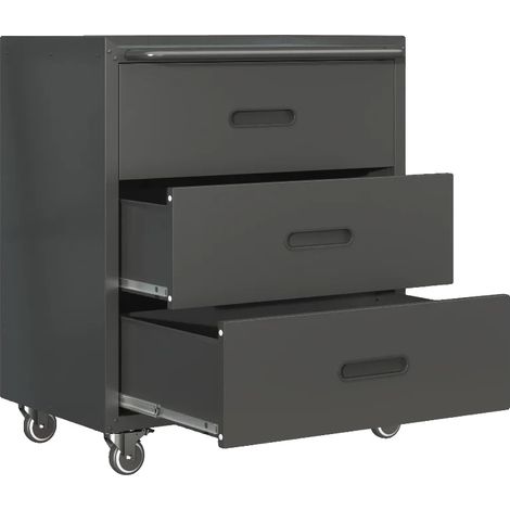 Armario para herramientas, acero laminado en frío, 75 cm de ancho × 42 cm de profundidad × 88 cm de alto, tres cajones de extracción total, ruedas giratorias de 360°, apto para herramientas y suminist (1/5)