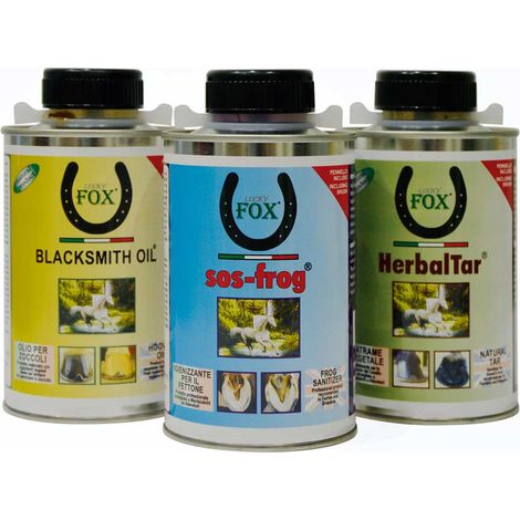 Set 3 pezzi cura dello zoccolo SOS Frog più Herbal Tar più Blacksmith Oil 500 ml prodotti professionali
