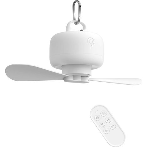 Ventilador portátil de camping con batería de 8000 mAh, recargable por USB, con control remoto, aspas desmontables, gancho para colgar, temporizador y 4 velocidades para uso en exteriores - Blanco